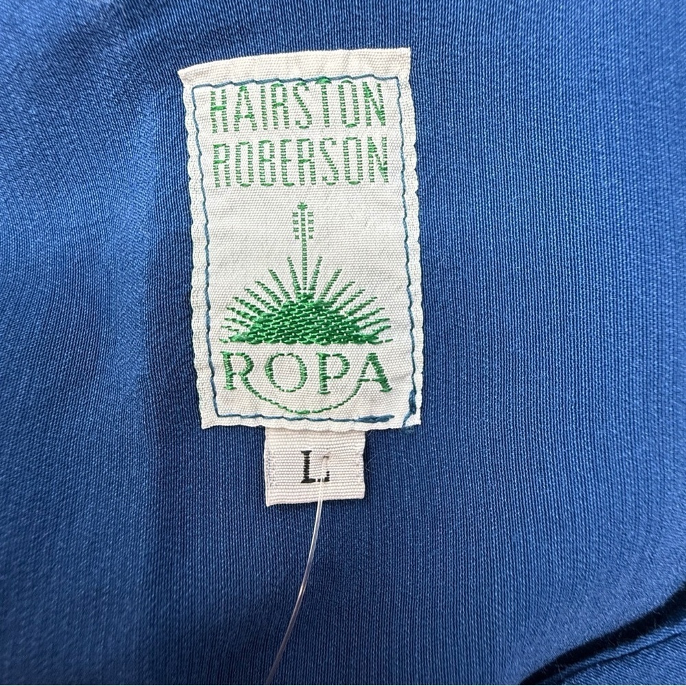 Hairston Roberson Ropa Blue Rayon Blouse Velvet Trim Ruffle Sleeve Women’s Large - Picture 5 of 10